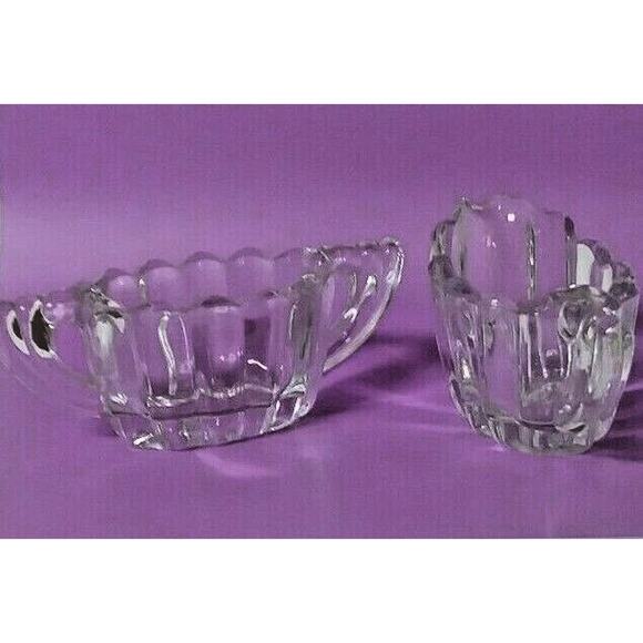 Heisey Crystolite Creamer & Sugar Bowl Set Vintage Clear Glass Ribbed Pattern - Picture 5 of 10